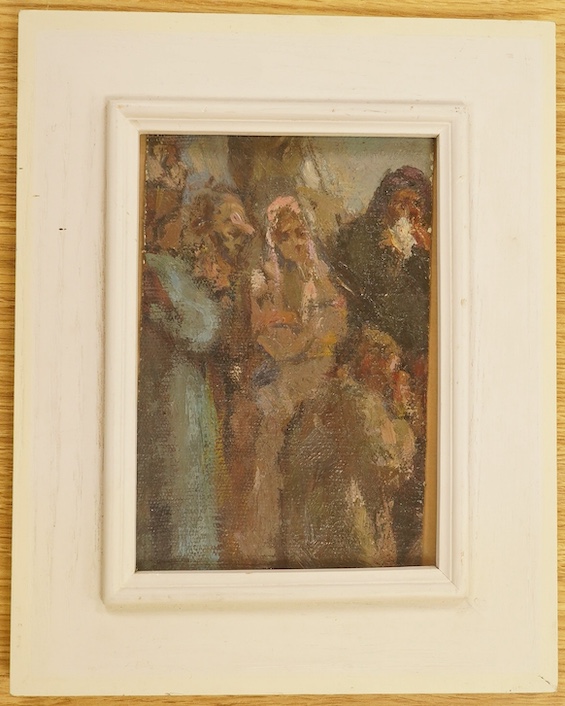 Modern British, small oil, Figural study, unsigned, 16.5 x 11cm. Condition - good, loose within the frame